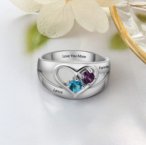 Rings mit colorful birth stones , custom text name or dates and custom engraving.
