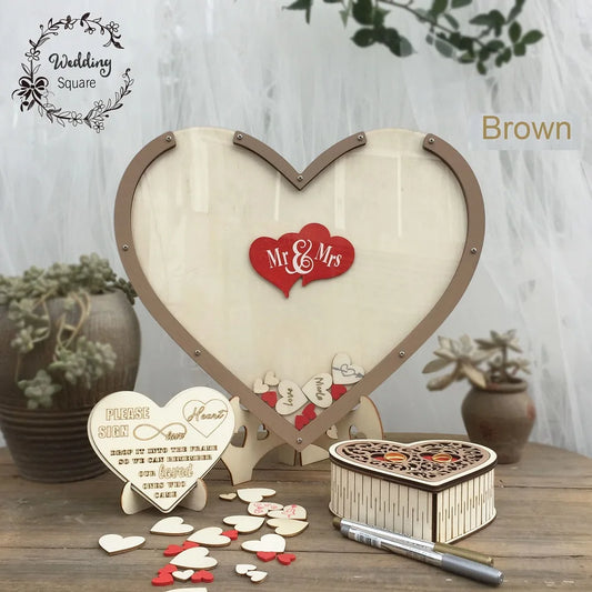 Wooden Hearts Wedding guest book 3D Rustic drop box