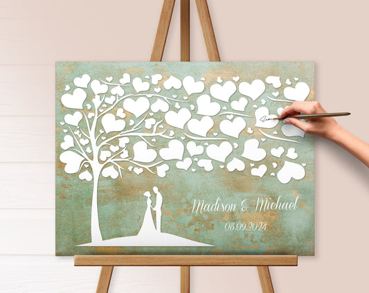 Wedding tree, personalized vintage canvas guest book