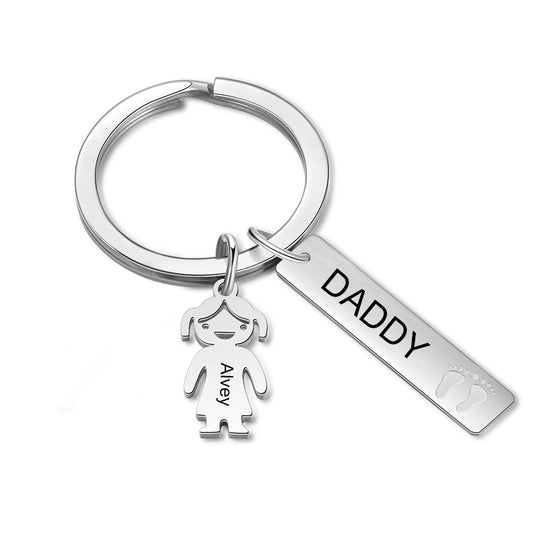 Family Stainless Steel Baby Little Boy Little Gril Keychain