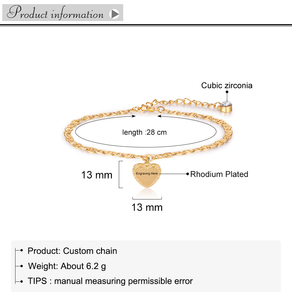 Personalized Rhodium Plated Heart Bracelet