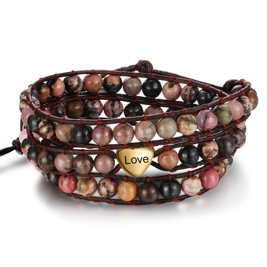 3 rows men boho hippie bead bracelet