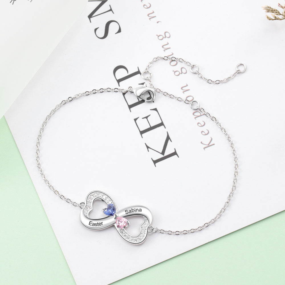 Double Heart Shape Bracelet with Personalized Names