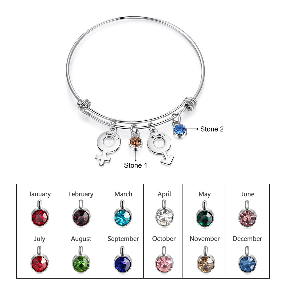 Engraving Stainless Steel Bangle Bracelet with Birthstone