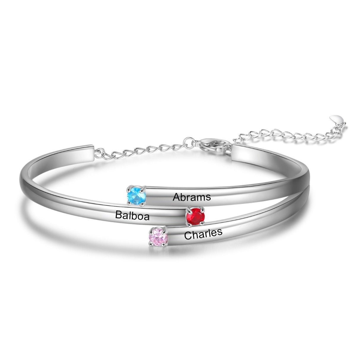 Rhodium Plated Birthstone Bangle Bracelet