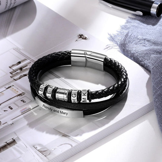 Personalized Titanium Steel Charm Bead Bracelet