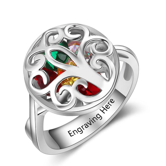 925 Sterling Silver Custom Birthstone Tree of Life Ring