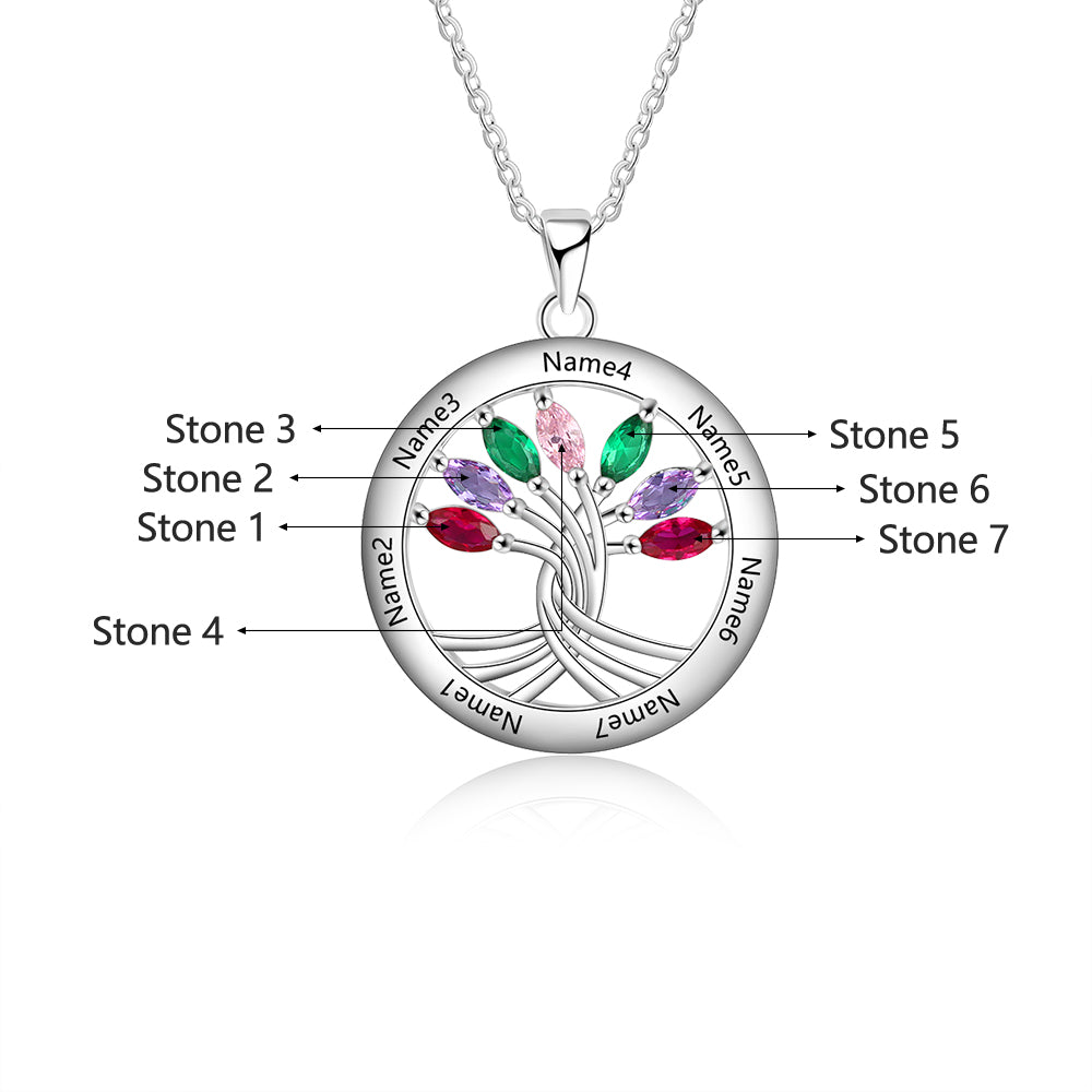 925 Sterling Silver Tree of Life family Necklace with Birthstones