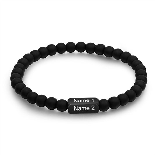 Black Bead Bracelet Custom Name