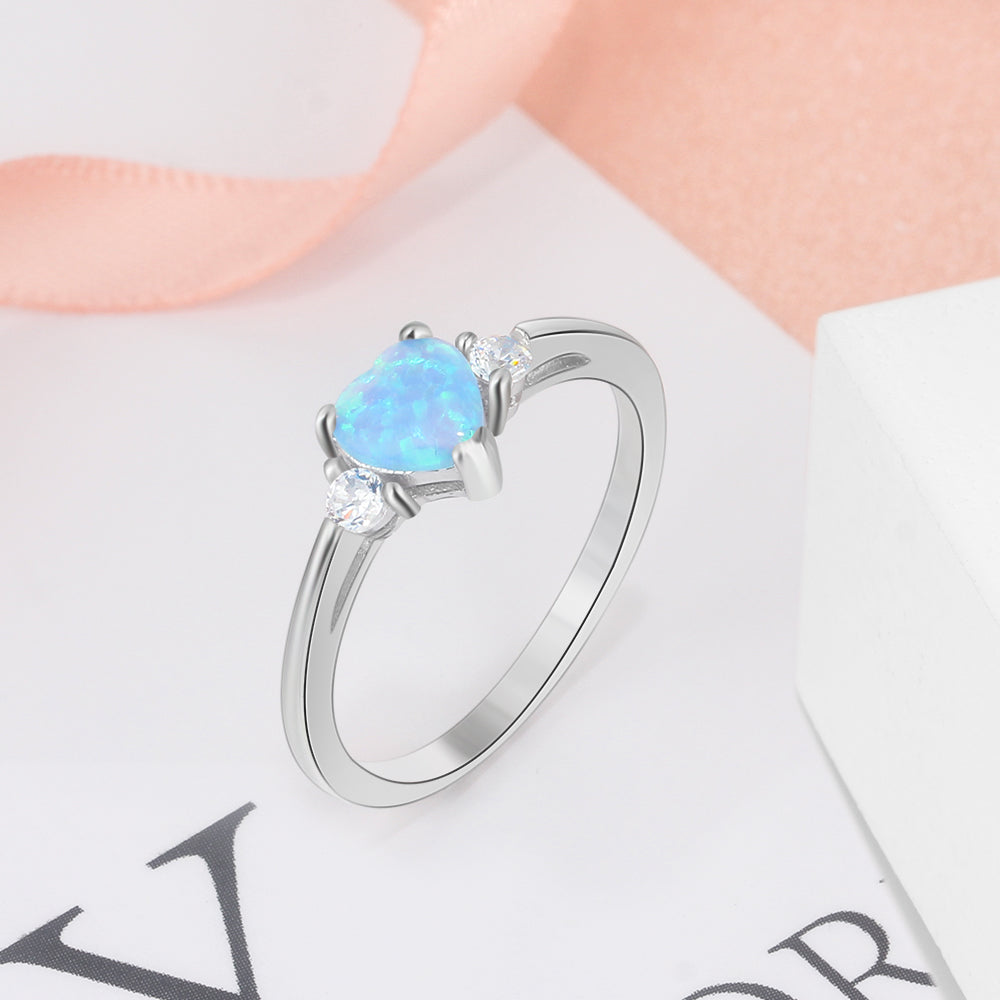 Fashion 925 Sterling Silver Heart Opal Ring