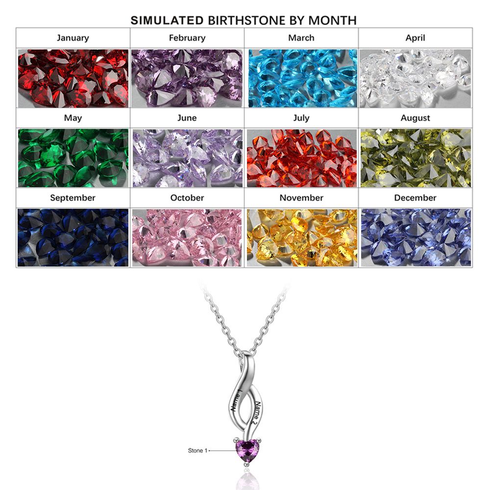 925 Silver Personalized Names Necklace Two Birthstones