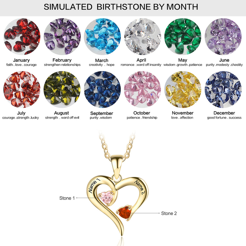 925 Silver Jewelry Two Birthstones Heart Name Necklace