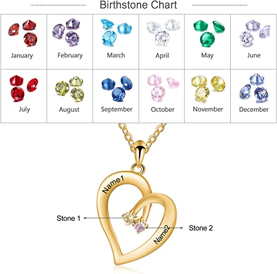 Custom Birthstone Necklace heart s925 silver