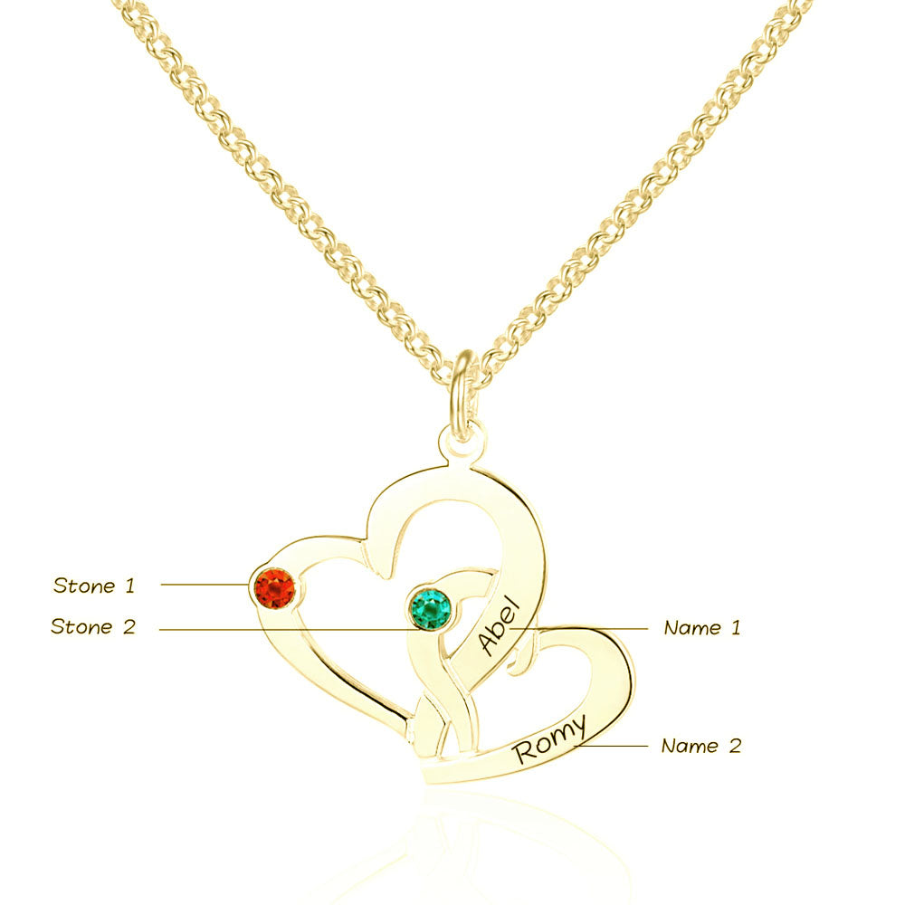Double Heart Birthstone Name Necklace