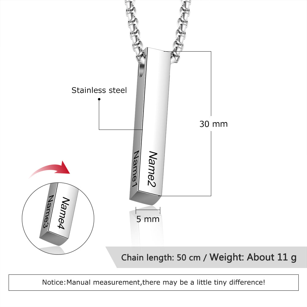 Engraving Stainless Steel Vertical Bar Necklace