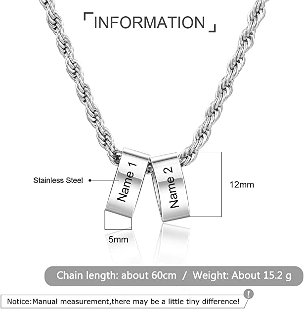 Engraving Stainless Steel Charm Bead Necklace