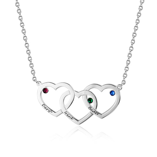 Custom Hearts Necklace with Birthstones s925 silver