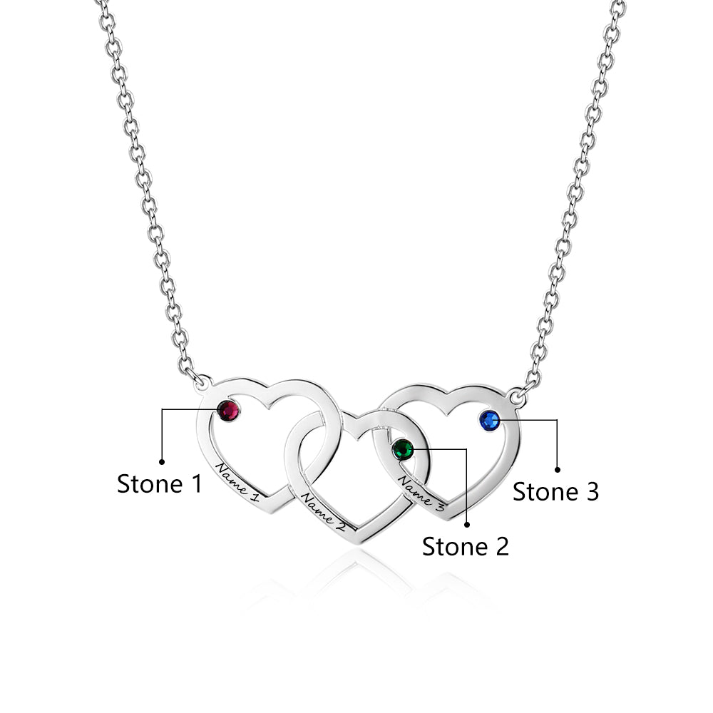Custom Hearts Necklace with Birthstones s925 silver