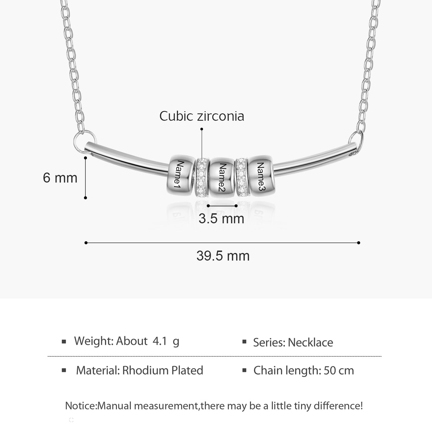 Personalized Rhodium Plated Bead Necklace