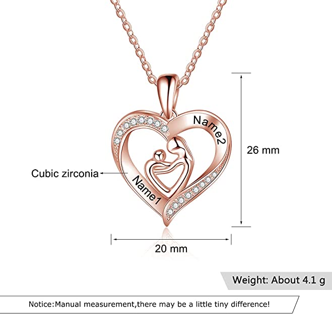 925 Silver Heart Birthstone & Engraved Necklace Mom and kid