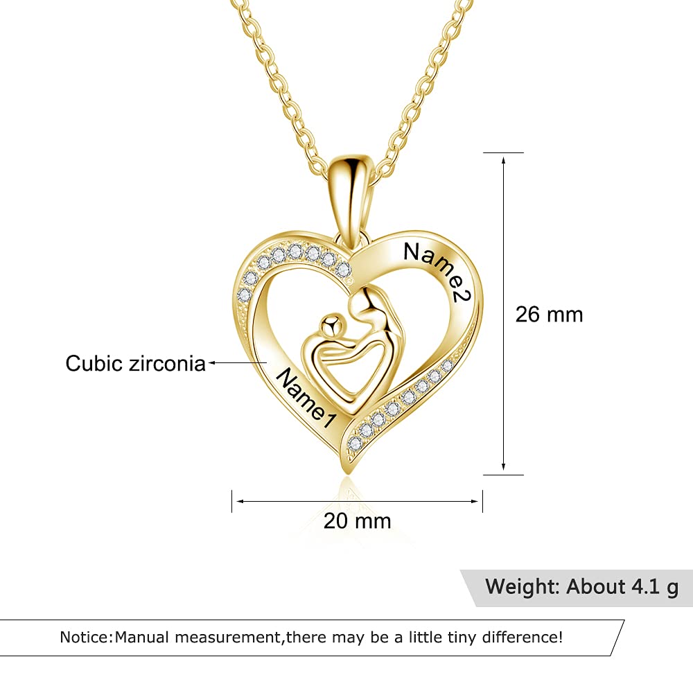 925 Silver Heart Birthstone & Engraved Necklace Mom and kid