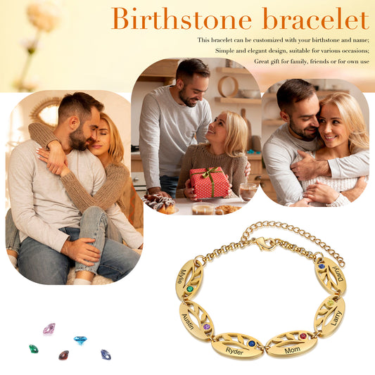 Custom Birthstone Leaf Bracelet