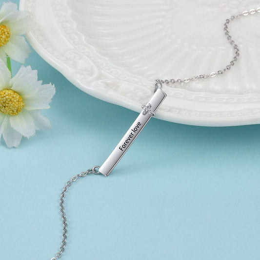 Personalized Rhodium Plated Nameplate Bar Necklace