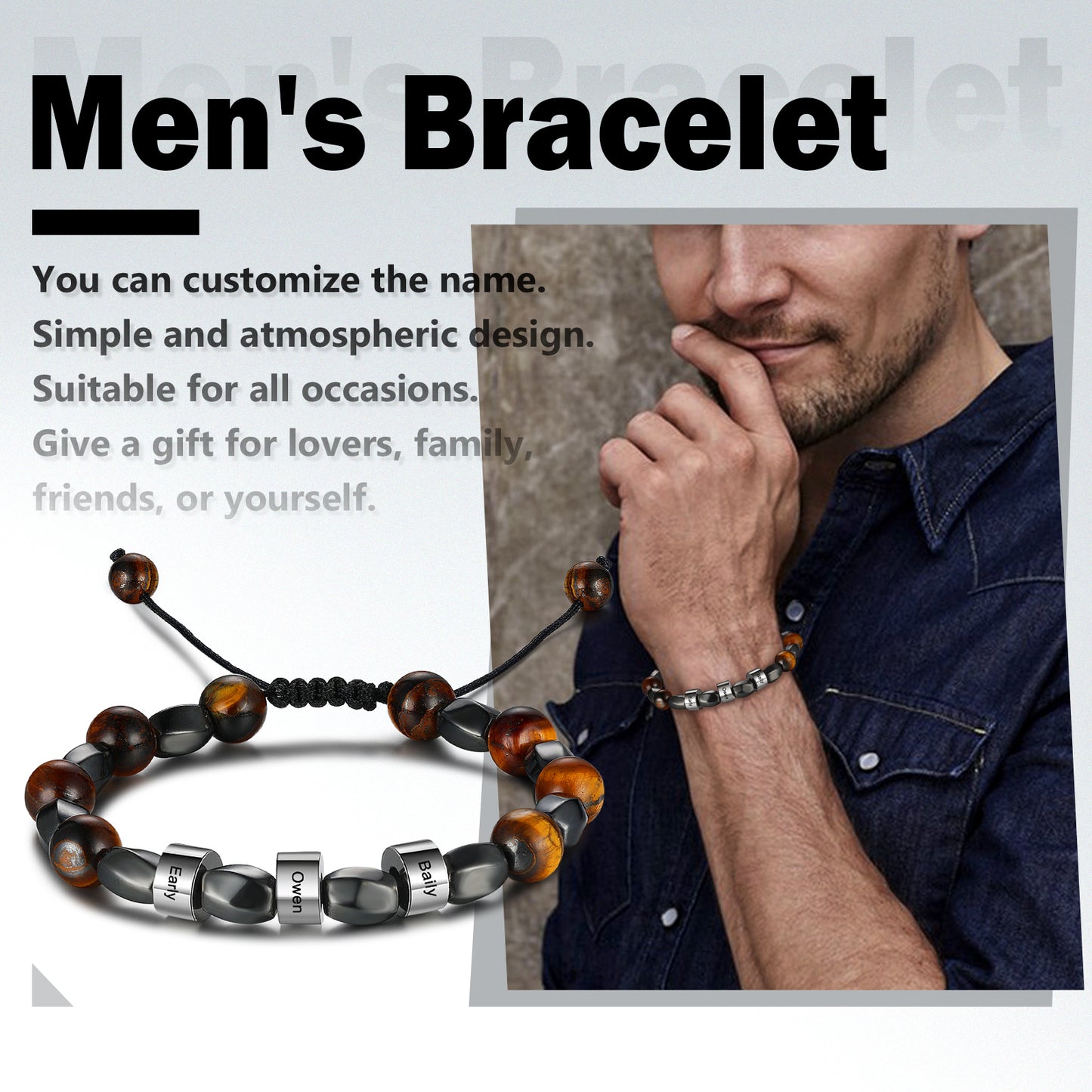 Men personalized bead Tiger Eye Bracelet