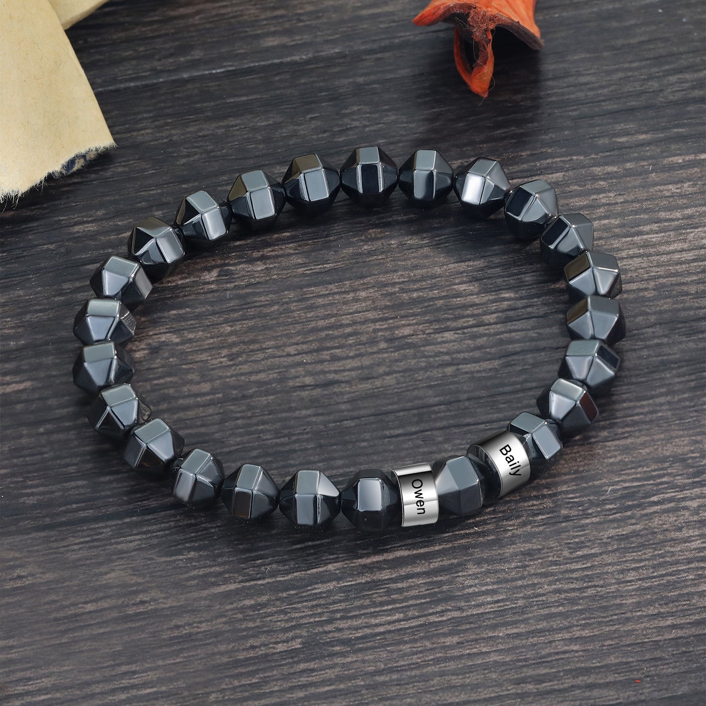 Custom Name Black Gallstone Bracelet