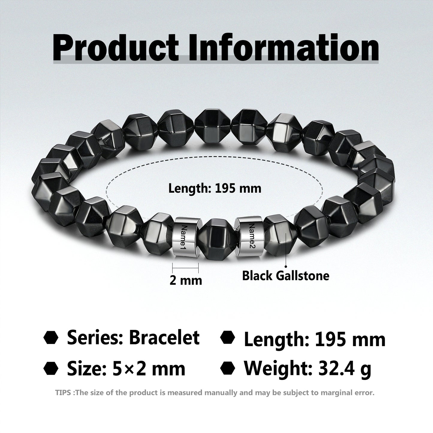 Custom Name Black Gallstone Bracelet