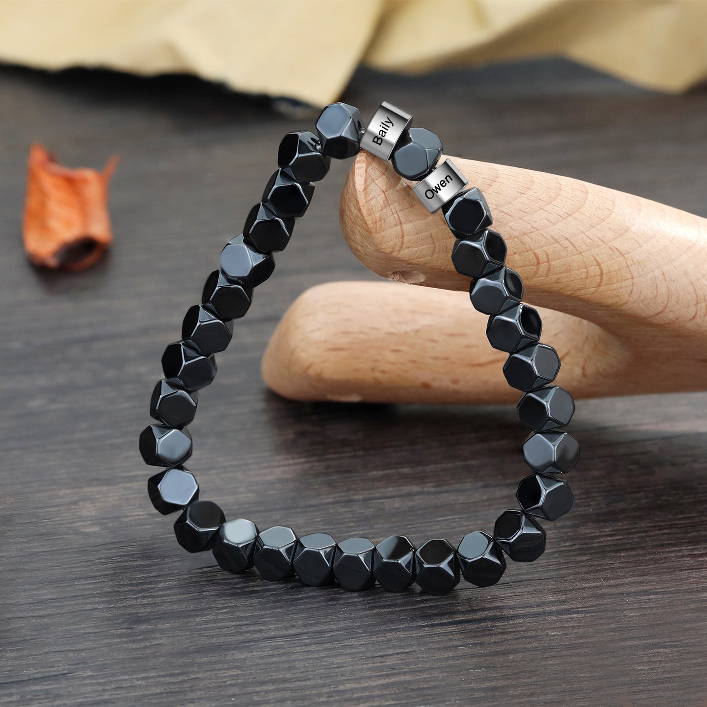 Black Gallstone bead Bracelet Custom Name