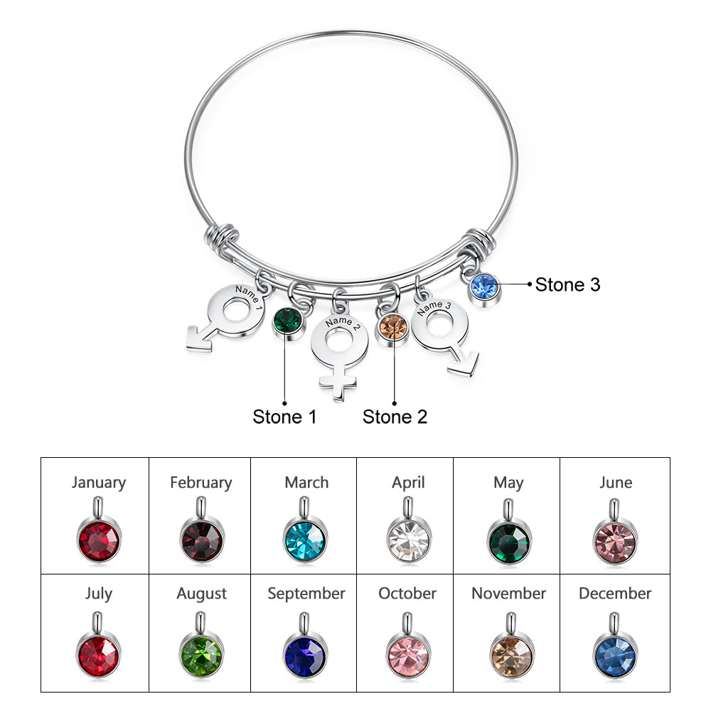 Engraving Stainless Steel Bangle Bracelet with Birthstone