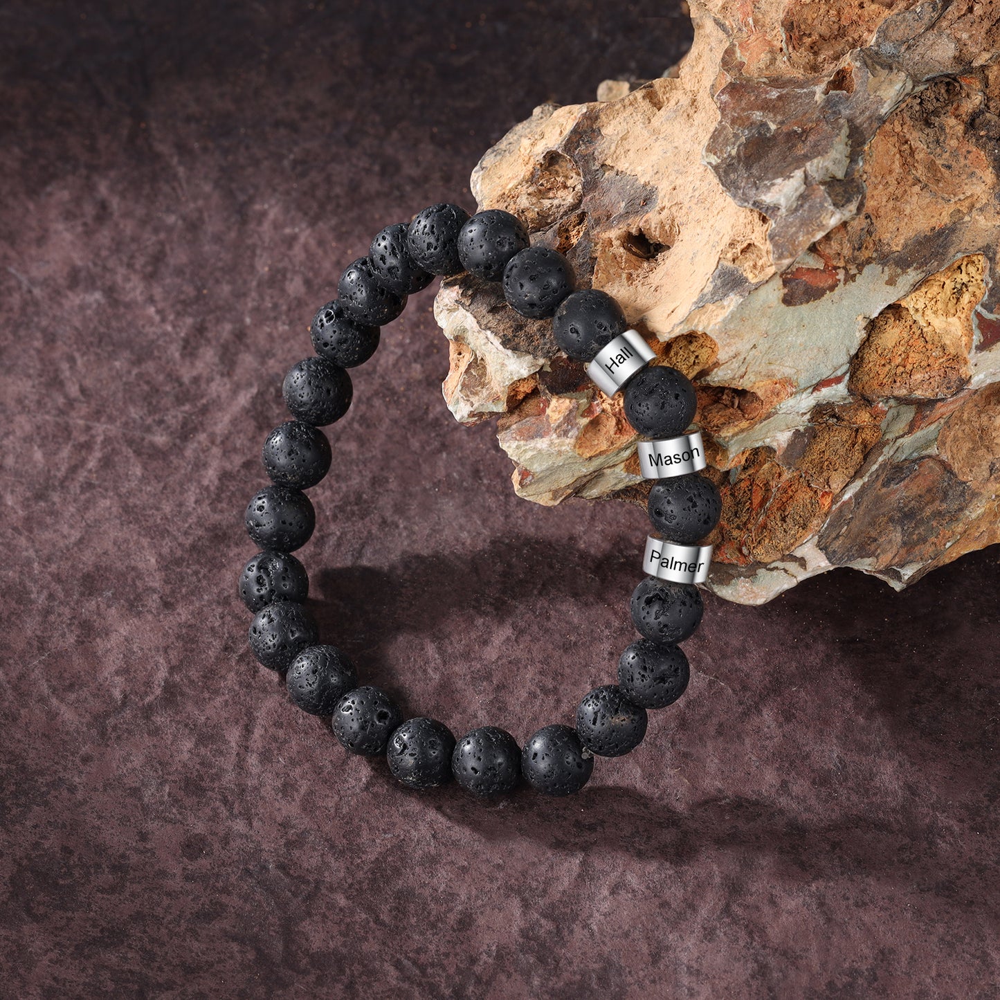Men bead Volcanic Stone Bracelet custom name
