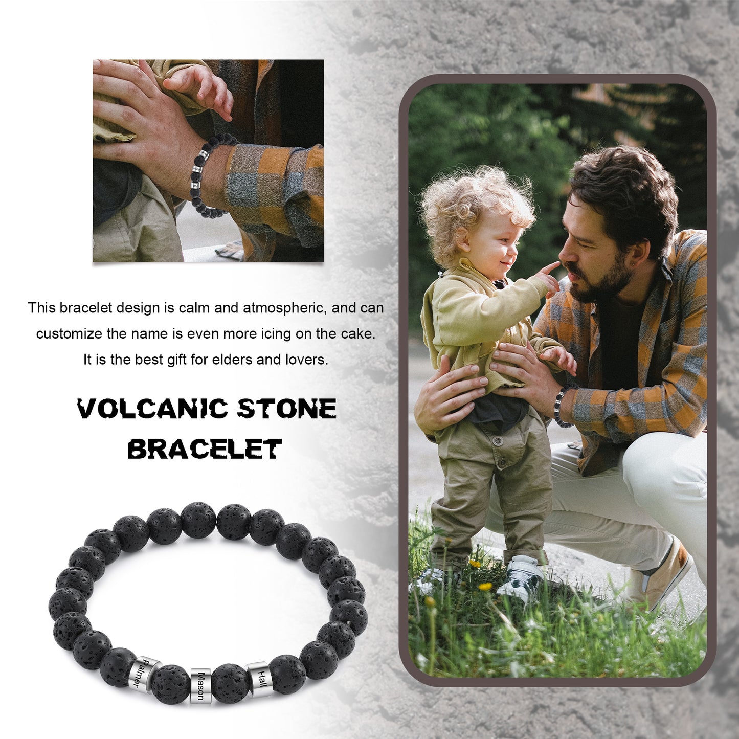 Men bead Volcanic Stone Bracelet custom name
