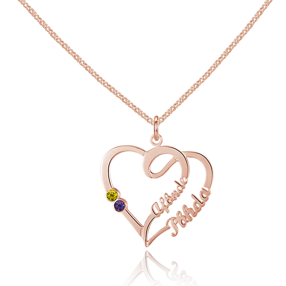 Custom Heart Shaped Birthstone Name Necklace
