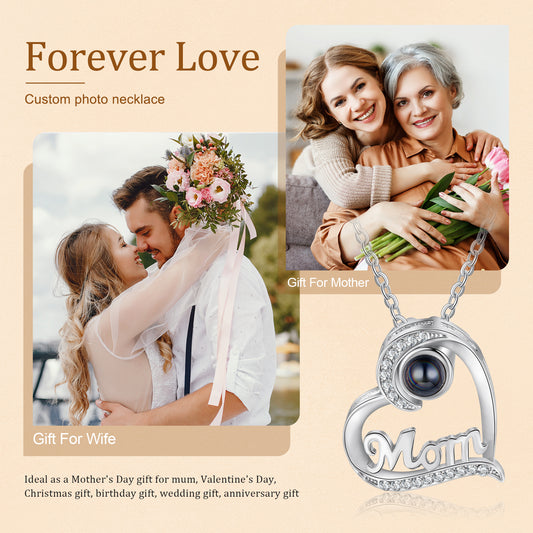 Mother's Gift Personalized Photo Projection Heart Necklace