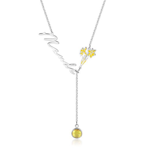 Custom Birthflower Name Necklace 925 silver