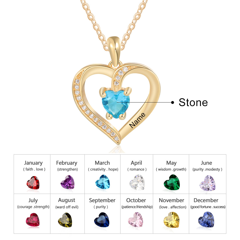 Custom 925 Sterling Silver Birthstone central Heart Necklace