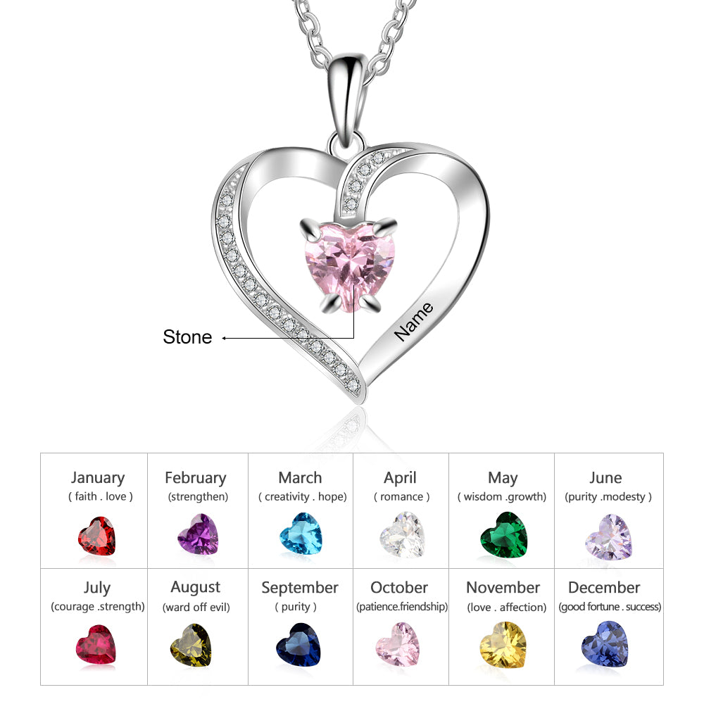 Custom 925 Sterling Silver Birthstone central Heart Necklace