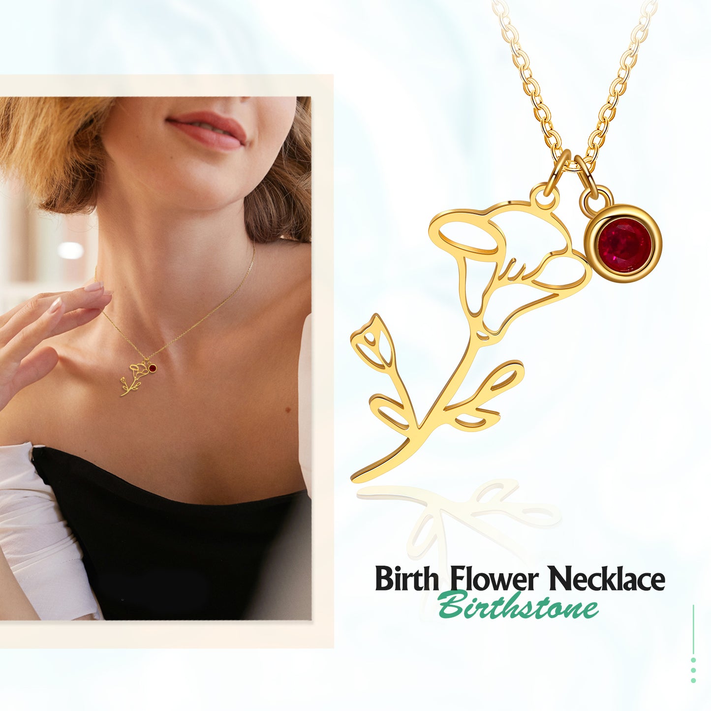 Birth Flower 925 sterling silver necklace with Birthstone
