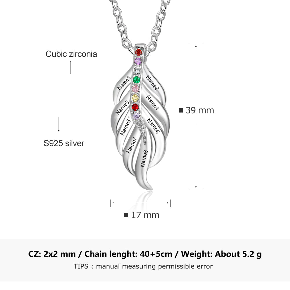S925 Personalized Name Leaf Shape Pendant Necklace with Colorful Birthstones