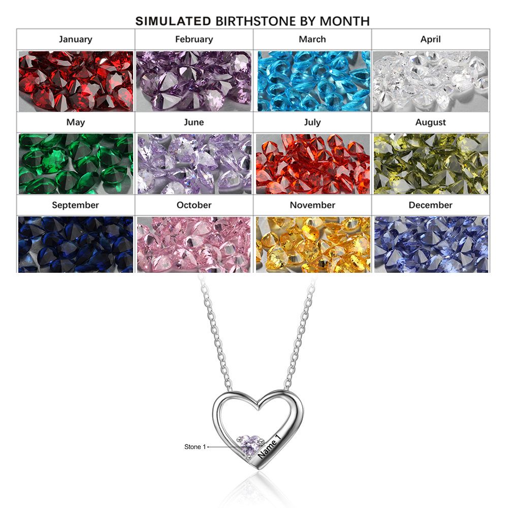 Birthstone Necklace 925 Sterling Silver with heart stones