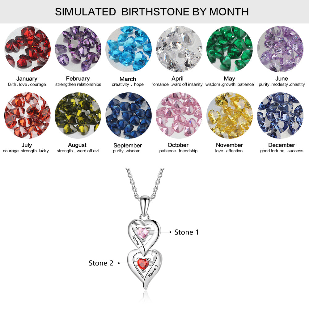 925 Sterling Silver Two hanging Birthstone Necklace