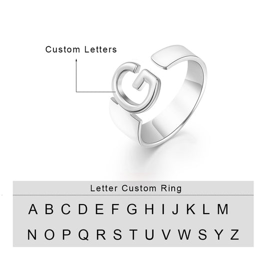 Personalized Rhodium Plated Letter Ring