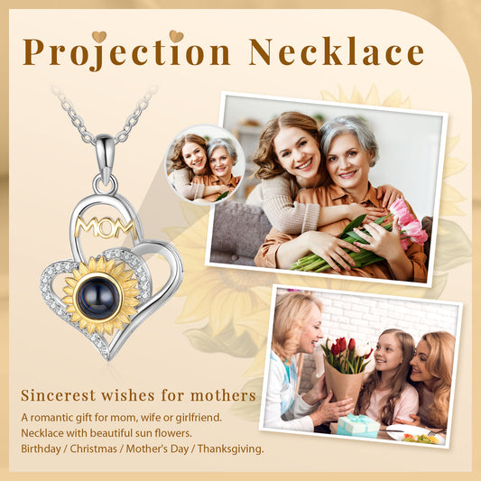 Custom Photo Projection Sunflower Necklace with Mom