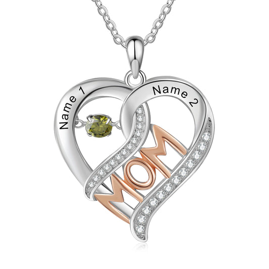 Custom Heart Neckace with Mom and birthstone s925 silver