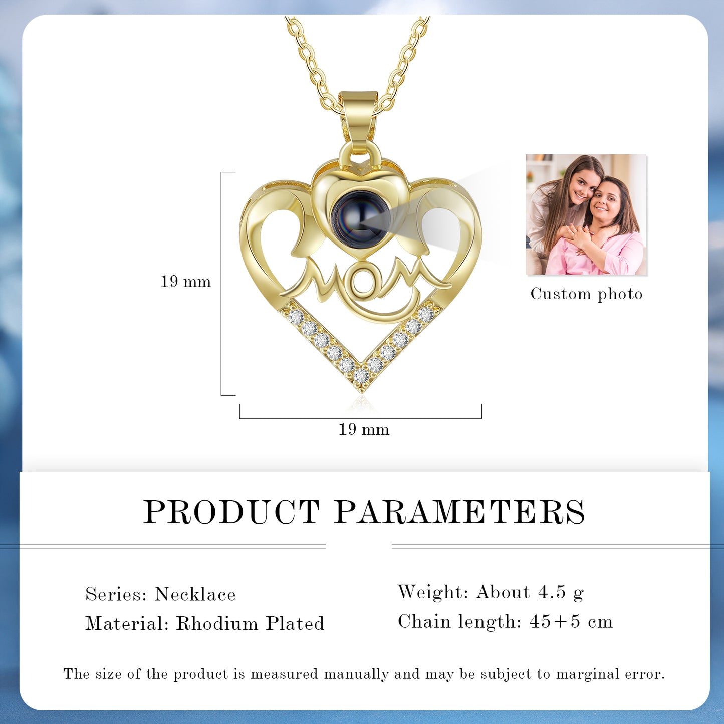 Custom Photo Projection Heart Necklace with Mom
