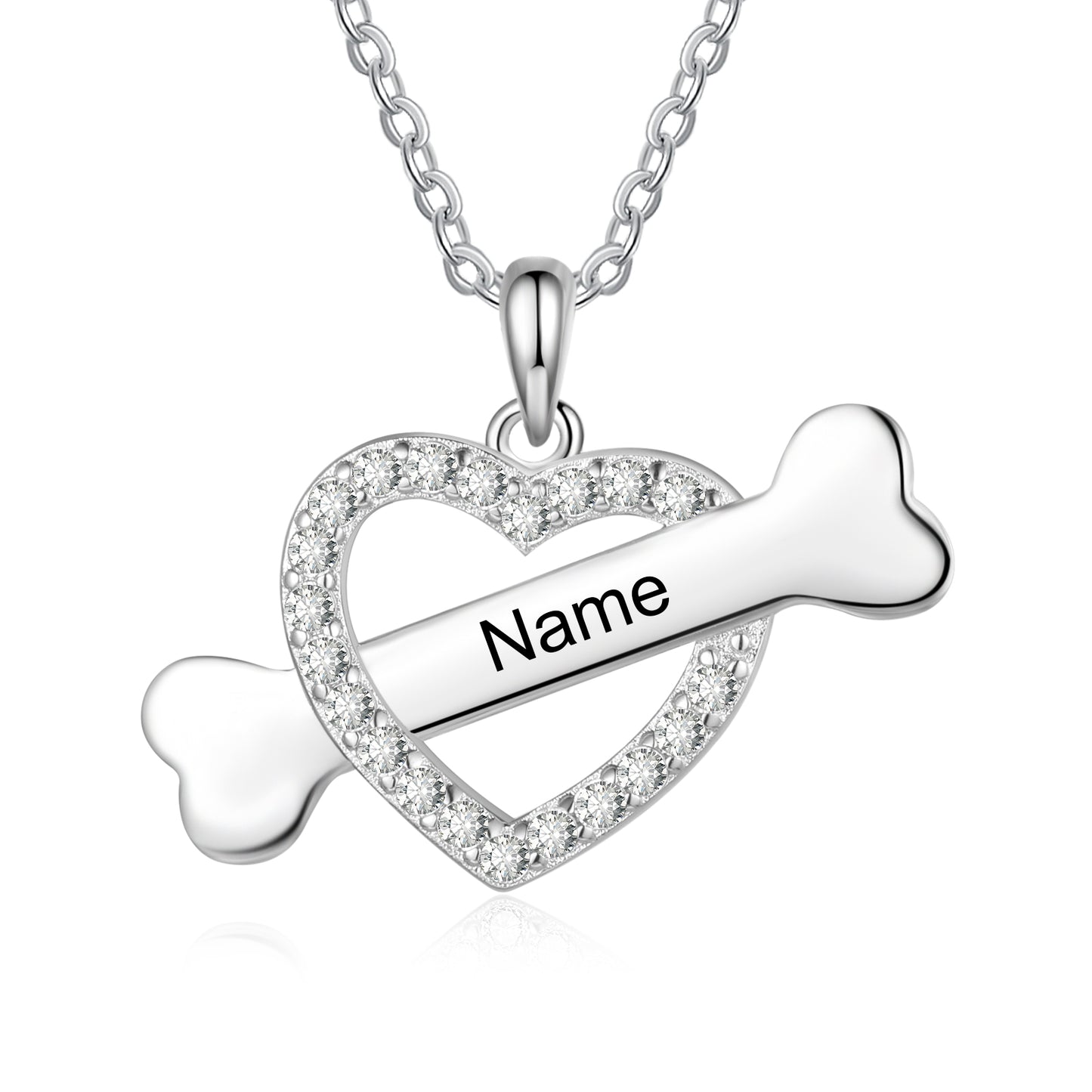 Custom Name Heart Necklace with Bone