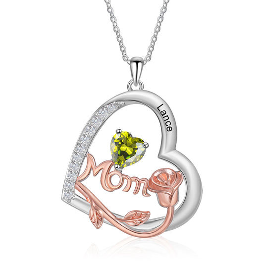 925 Sterling Silver Custom Birthstone Necklace momy text