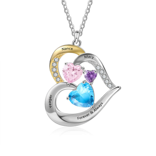 925 Sterling Silver Custom Birthstone Necklace Hearts center